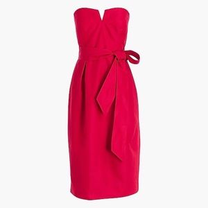 J. Crew Tie Waist Strapless Faille Silk Dress Red